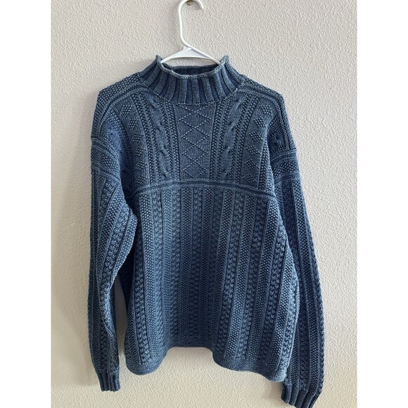 Polo Sport Ralph Lauren Blue Handknit Sweater Mercerized Cotton Biggie VTG L